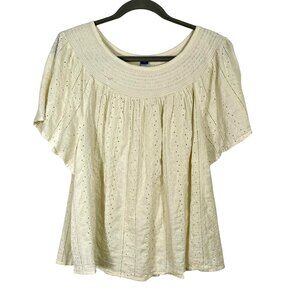 Old Navy Cream Eyelet A-Line Flutter Sleeve Pull-On Cotton-Blend Blouse Size XL